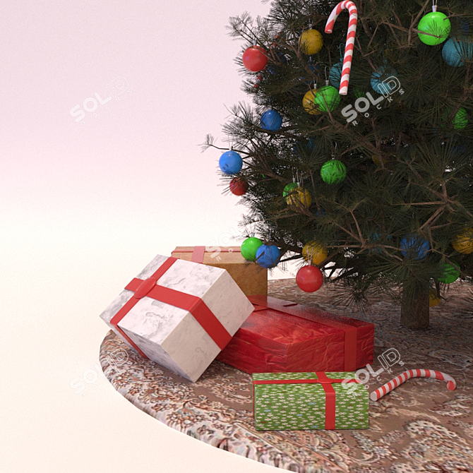 Festive Fir Tree with Presents 3D model image 3