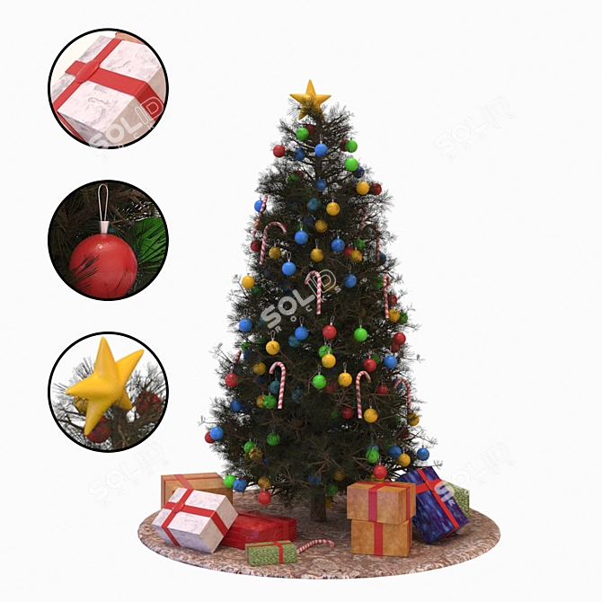 Festive Fir Tree with Presents 3D model image 6