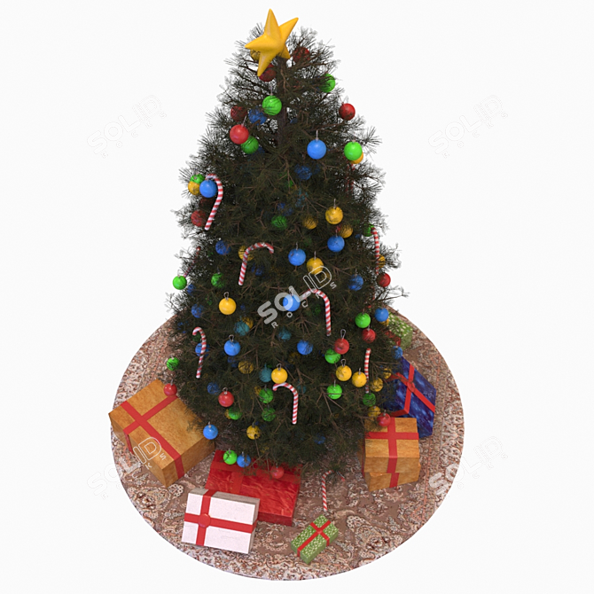 Festive Fir Tree with Presents 3D model image 7