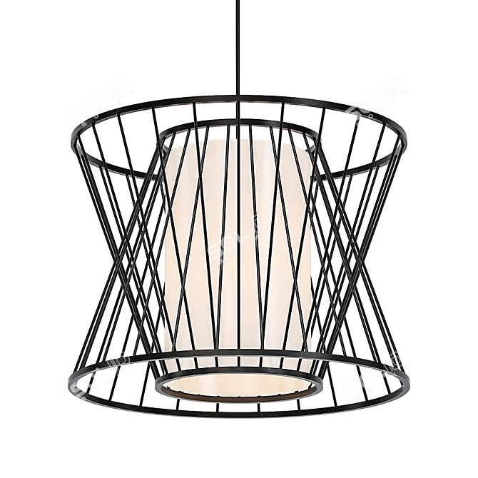 Bamboo Iron Cage Pendant Light 3D model image 1