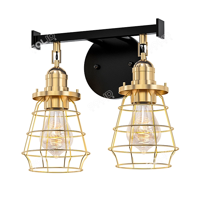 Industrial Cage Vanity Light - Black & Brass 3D model image 1