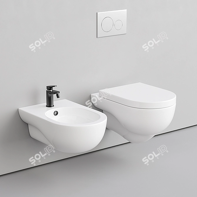 Title: Azzurra Ceramica Nuvola Wall-Mounted WC & Bidet Set 3D model image 1