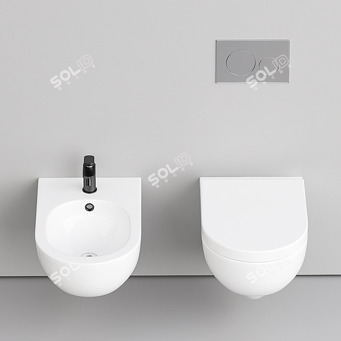 Title: Azzurra Ceramica Nuvola Wall-Mounted WC & Bidet Set 3D model image 2