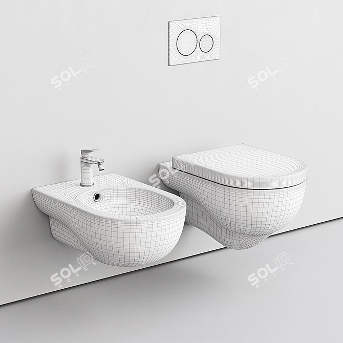 Title: Azzurra Ceramica Nuvola Wall-Mounted WC & Bidet Set 3D model image 4