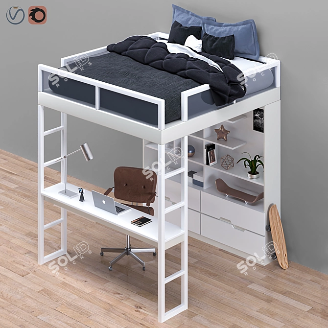 Versatile Bed & Workplace Solution 3D model image 2