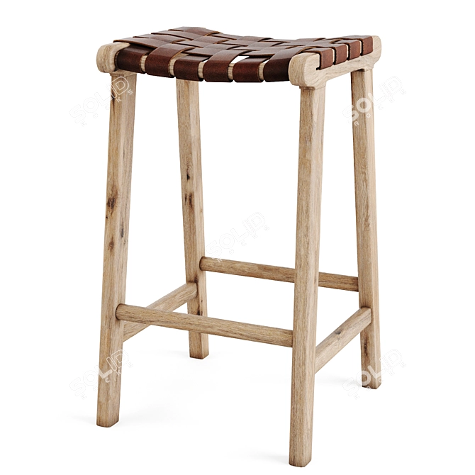 Braided Leather Bar Stool 3D model image 2