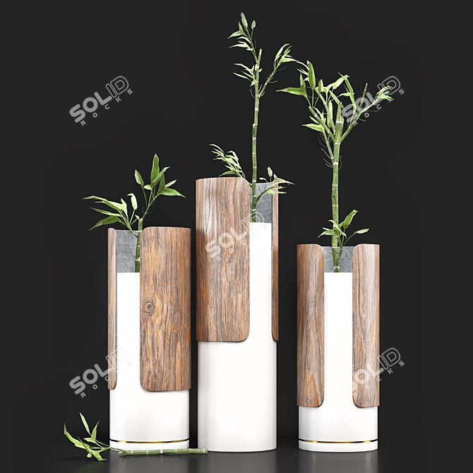 Bamboo Fusion Wood Ceramic Vase 3D model image 1