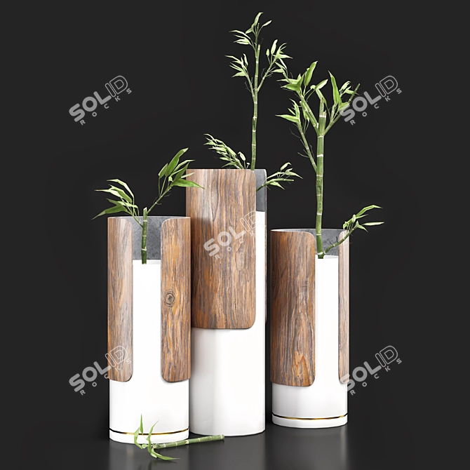 Bamboo Fusion Wood Ceramic Vase 3D model image 2