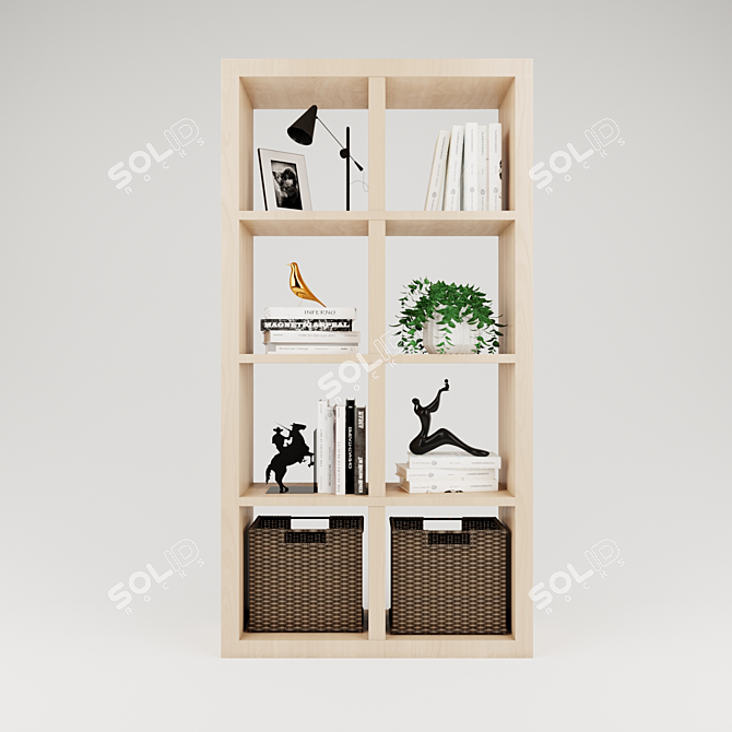 Modern Oak Bookshelf - 77 x 147 cm 3D model image 1