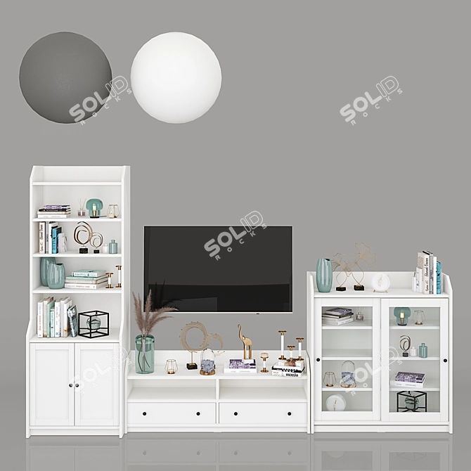 Hauga Storage Combo: Gray & White Cabinets, TV Stand & Tall Wardrobe 3D model image 1