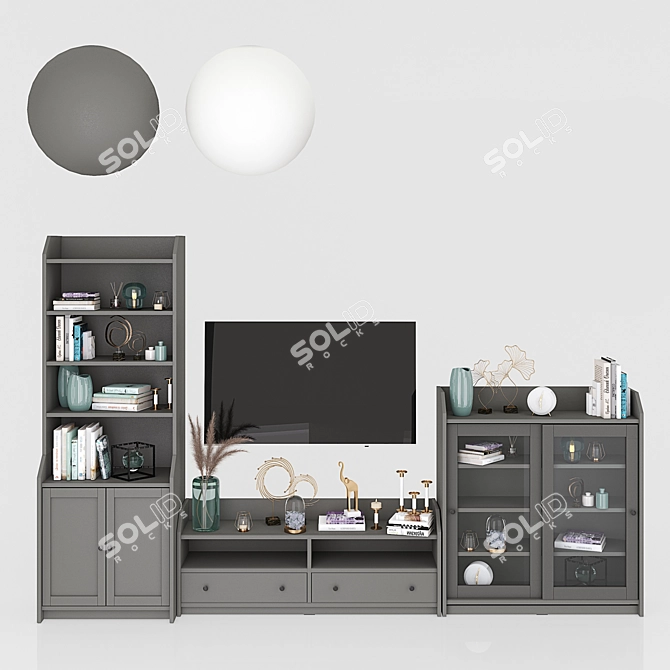 Hauga Storage Combo: Gray & White Cabinets, TV Stand & Tall Wardrobe 3D model image 2