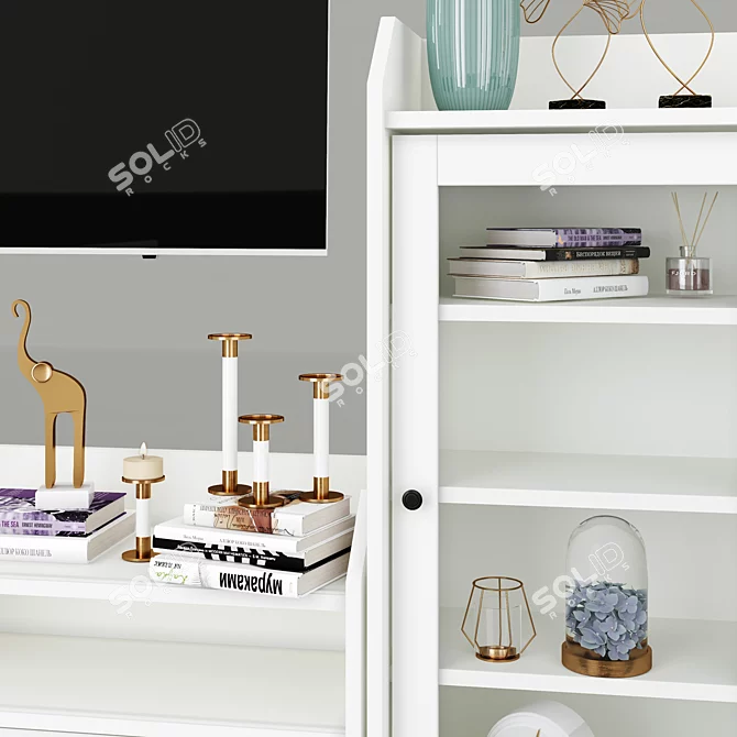 Hauga Storage Combo: Gray & White Cabinets, TV Stand & Tall Wardrobe 3D model image 3