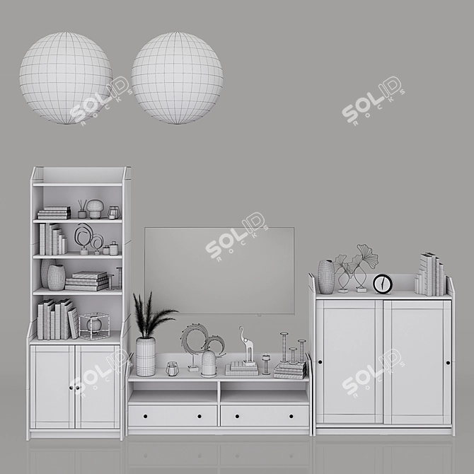 Hauga Storage Combo: Gray & White Cabinets, TV Stand & Tall Wardrobe 3D model image 4