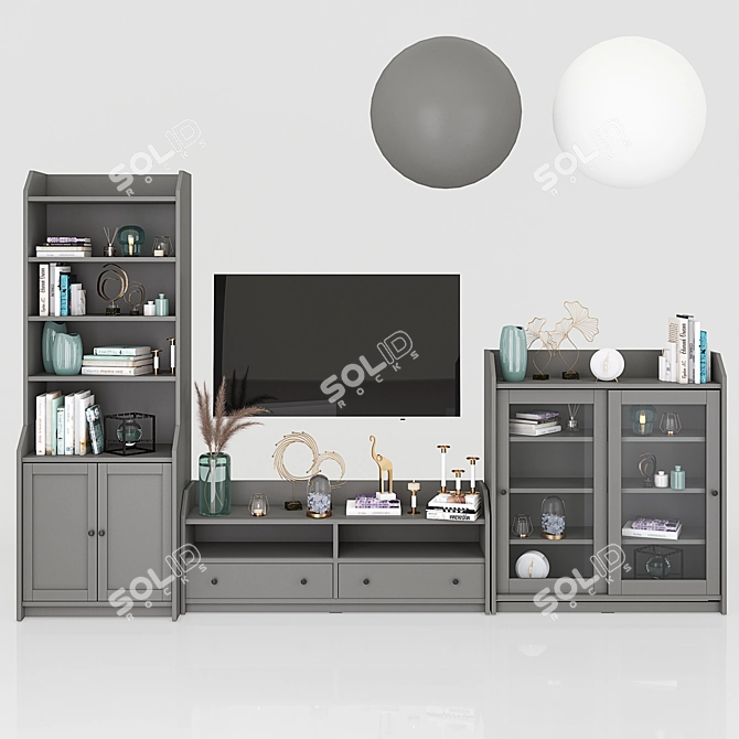 Hauga Storage Combo: Gray & White Cabinets, TV Stand & Tall Wardrobe 3D model image 6