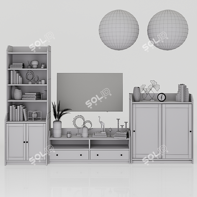 Hauga Storage Combo: Gray & White Cabinets, TV Stand & Tall Wardrobe 3D model image 8