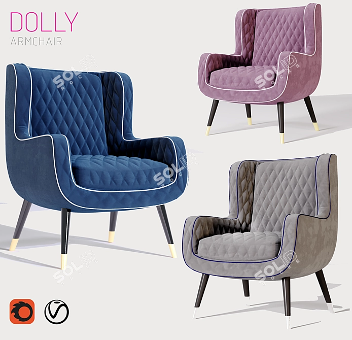 Baxter Dolly Wingback Armchair: Sleek Comfort & Elegant Design 3D model image 4