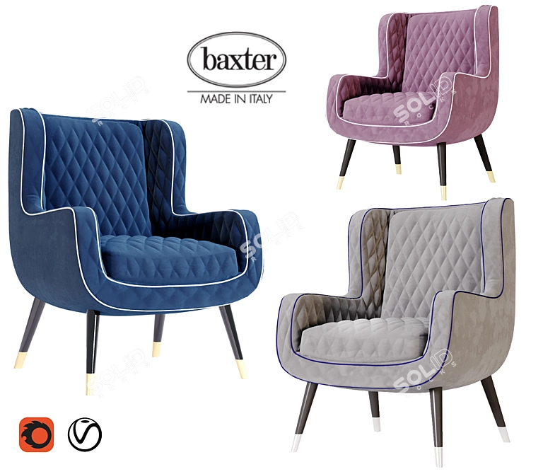 Baxter Dolly Wingback Armchair: Sleek Comfort & Elegant Design 3D model image 8