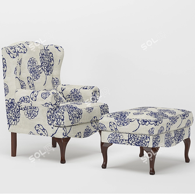 Elegant Wingback Armchair Set 3D model image 1