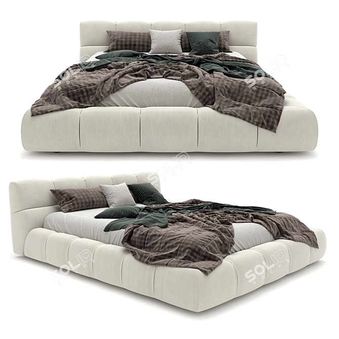 Luxury Tufty-Bed: Italian Elegance 3D model image 1