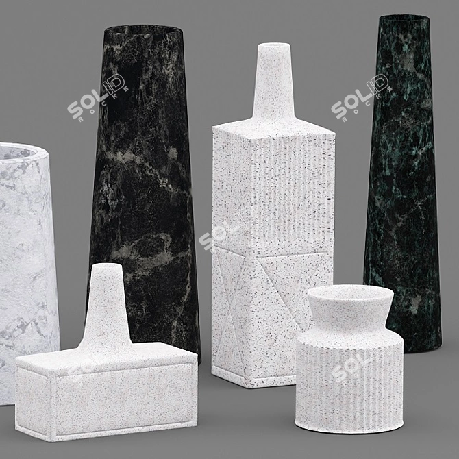 Elegant Ceramic Linework Vases 3D model image 3