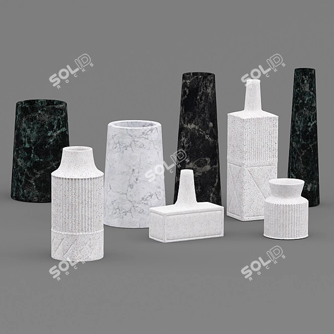 Elegant Ceramic Linework Vases 3D model image 4