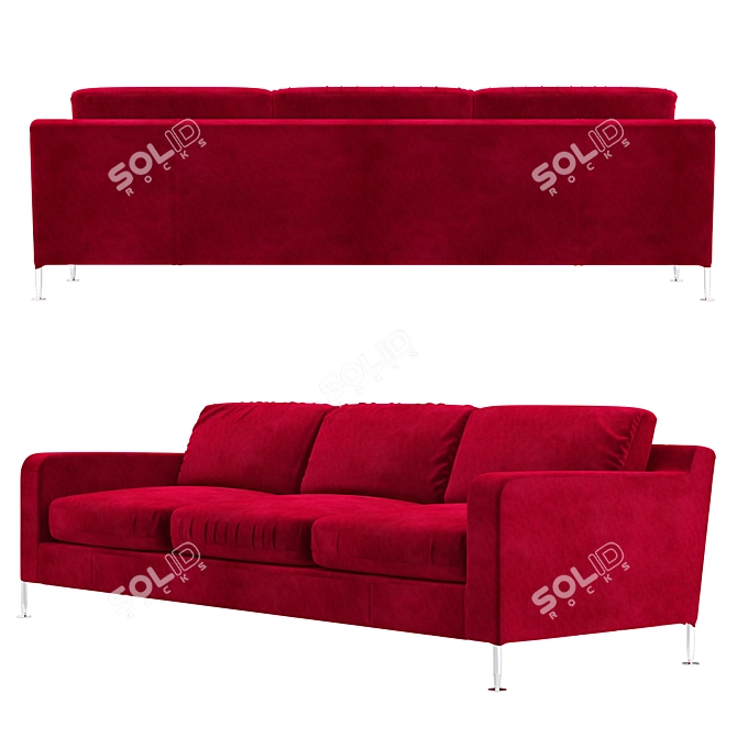Luxurious Red Velvet Three-Seat Sofa 3D model image 2