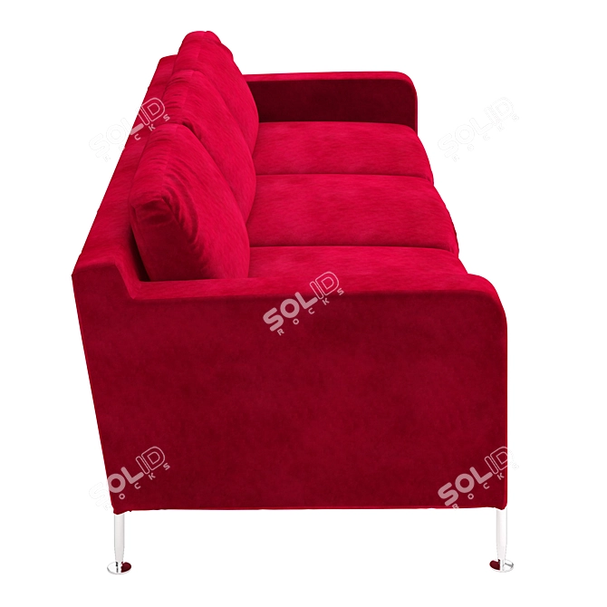 Luxurious Red Velvet Three-Seat Sofa 3D model image 3