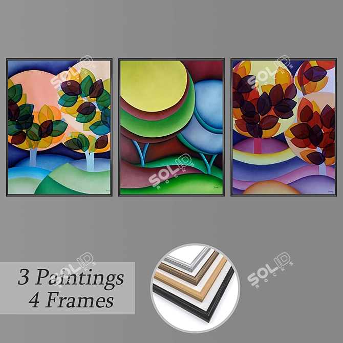 Eclectic Trio: Set of Wall Paintings 3D model image 1