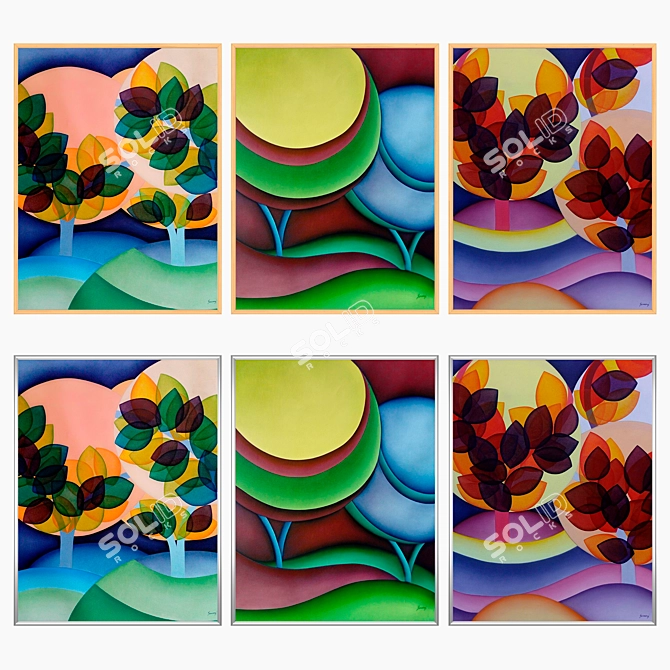 Eclectic Trio: Set of Wall Paintings 3D model image 3
