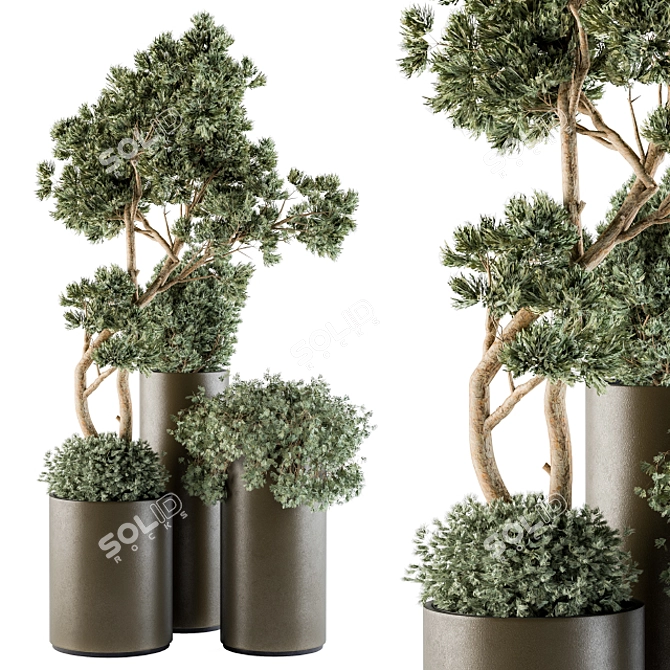 Metal Pot Outdoor Tree Set 102 3D model image 1