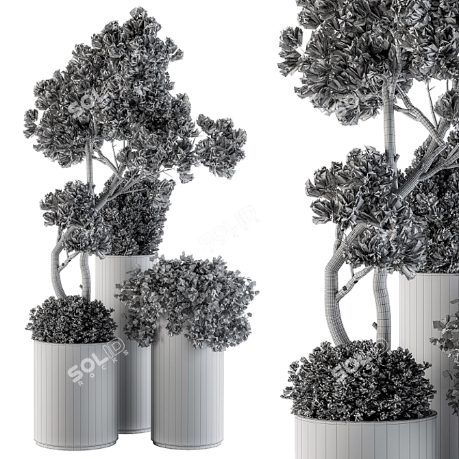 Metal Pot Outdoor Tree Set 102 3D model image 4