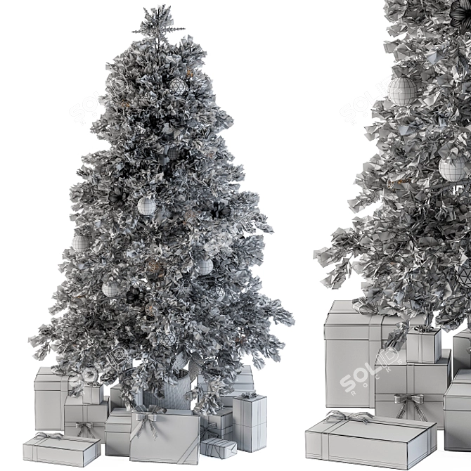 Snowy Celebration: White Christmas Tree with Gift 3D model image 5