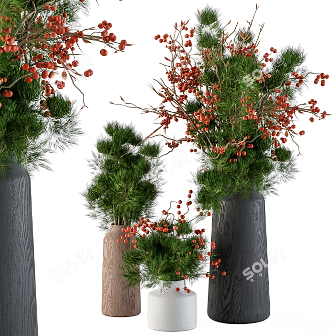 Festive Pine & Berry Bouquet 3D model image 1