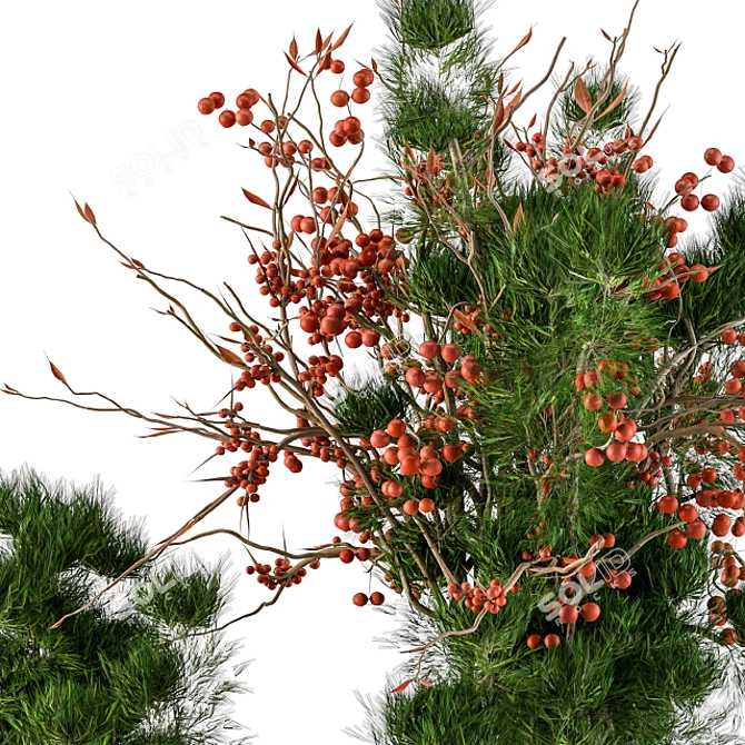 Festive Pine & Berry Bouquet 3D model image 2