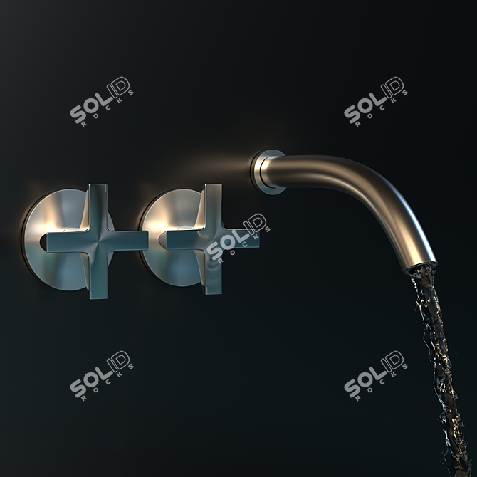 Sleek Wall Mounted Dual Handle Mixer 3D model image 2