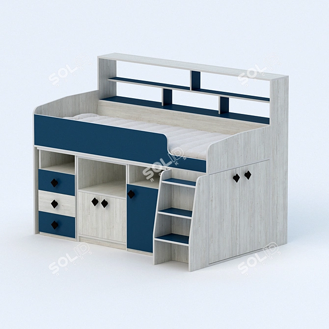 5-Piece Kids Loft Bed Set 3D model image 1