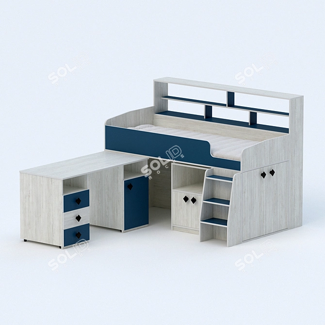 5-Piece Kids Loft Bed Set 3D model image 2