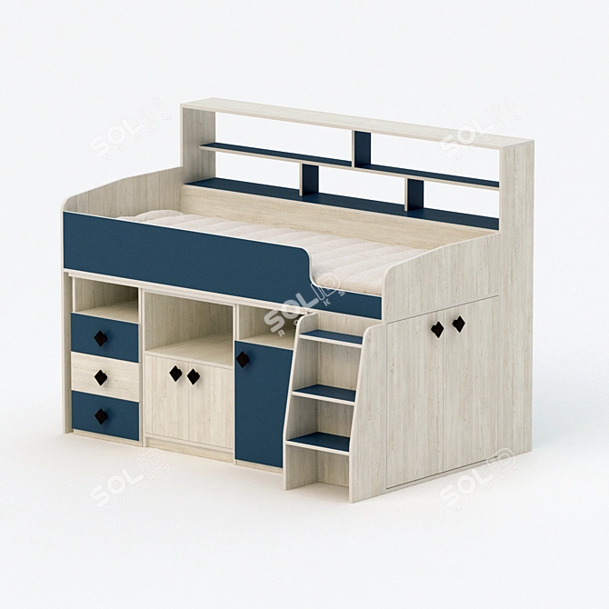 5-Piece Kids Loft Bed Set 3D model image 3