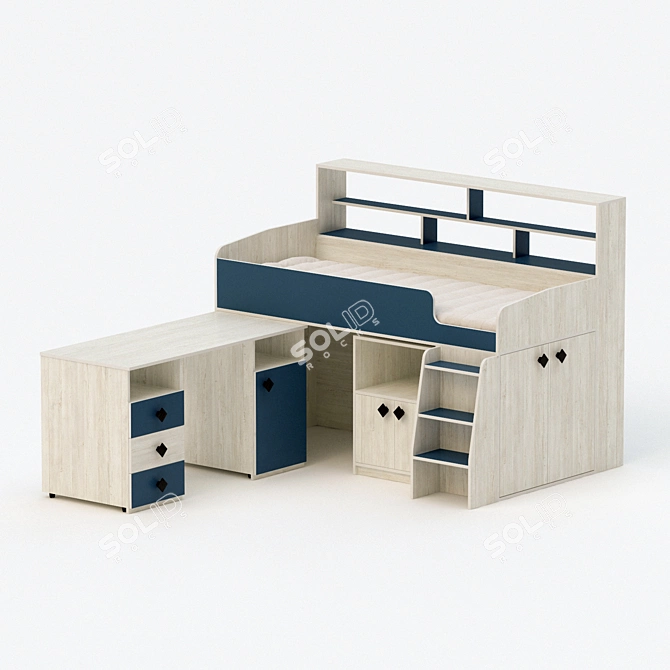 5-Piece Kids Loft Bed Set 3D model image 4