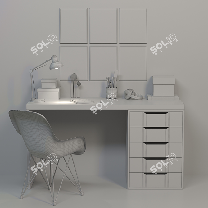 Modern Office Furniture Set: Desk, Chair, Bookshelf, Library, Lamp 3D model image 2