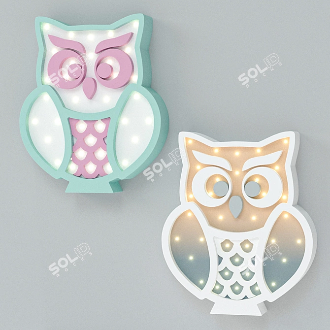 Whimsical Owl Children's Lamp 3D model image 2