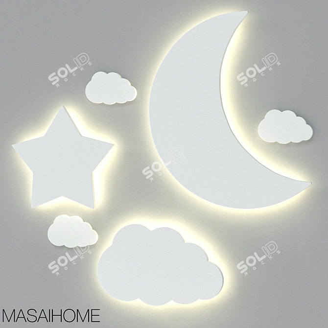 Illuminated Children's Lamps: Moon, Star, Cloud 3D model image 1