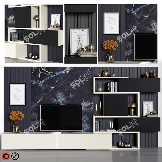 Sleek Modern TV Wall 19 3D model image 1