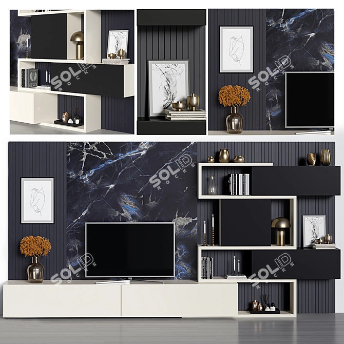 Sleek Modern TV Wall 19 3D model image 6