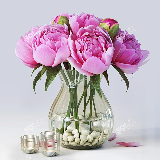 4-Piece Flower Set: Versatile 3D Models 3D model image 2