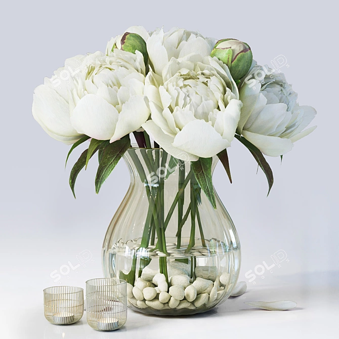 4-Piece Flower Set: Versatile 3D Models 3D model image 3