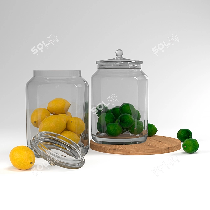 Zesty Citrus Decor: Lime and Lemon in a Jar 3D model image 3