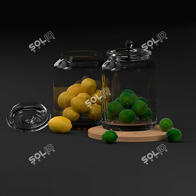 Zesty Citrus Decor: Lime and Lemon in a Jar 3D model image 5