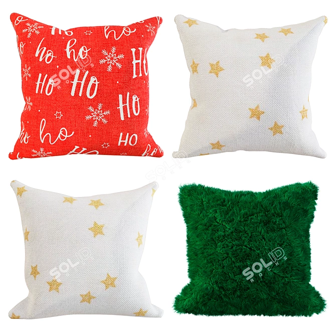 Cozy Christmas Fur Pillows 3D model image 1