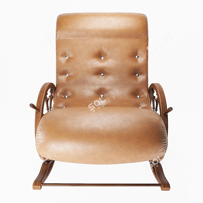 Elegance in Motion: Russian Leather & Wood Rocking Chair 3D model image 3